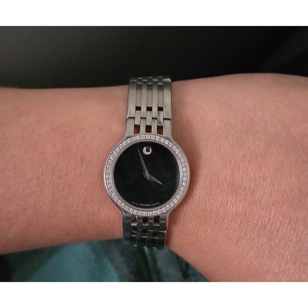 Movado Esperanza Women's Diamond Bezel Black Dial Swiss Watch 25mm